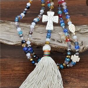 Color Faceted Glass Beaded Cross Pendant